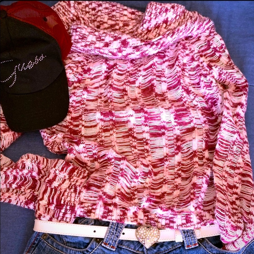 Donating soon! Raspberry Pink Open Knit Sweater.